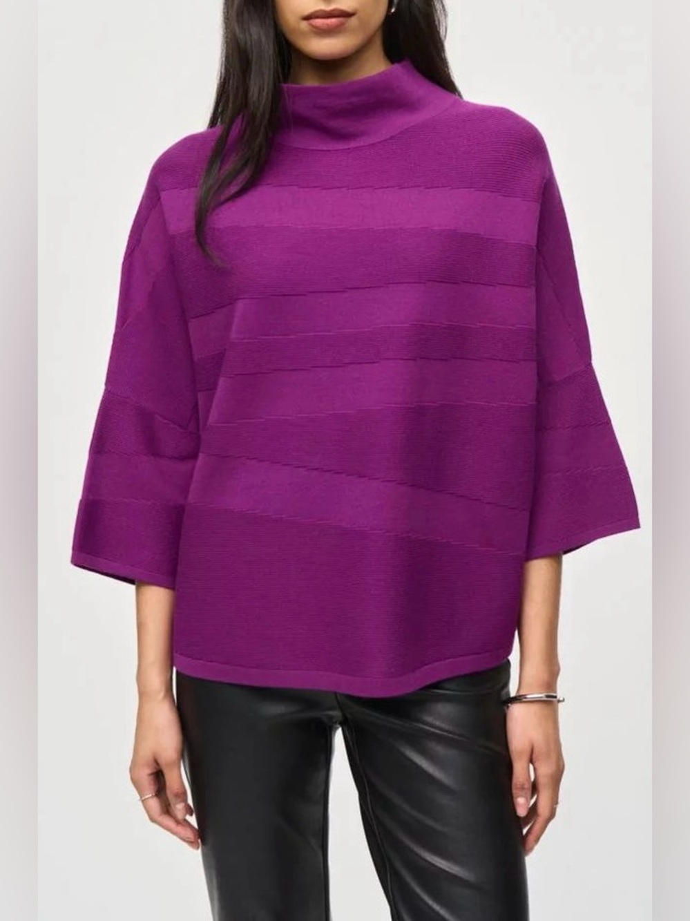 Joseph Ribkoff Empress Fuchsia  Sweater Knit Mock Neck Boxy Top